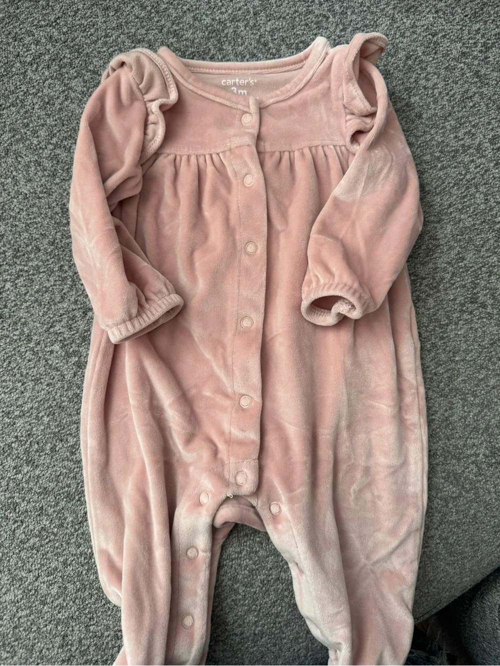 Carter's Pink Velvet Baby Footed Romper & Plum Star Sleeper Set